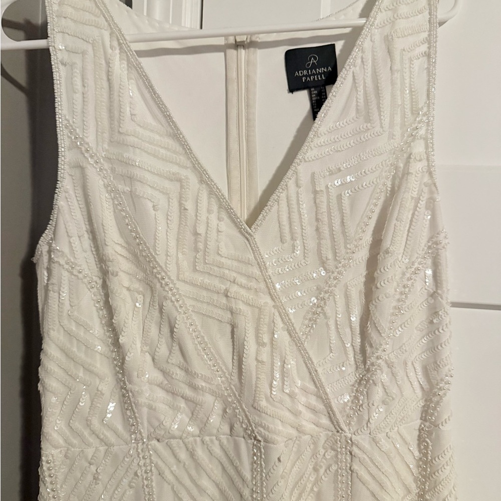Adrianna Papell Cream Sheath Midi Dress V-Neck Sleeveless